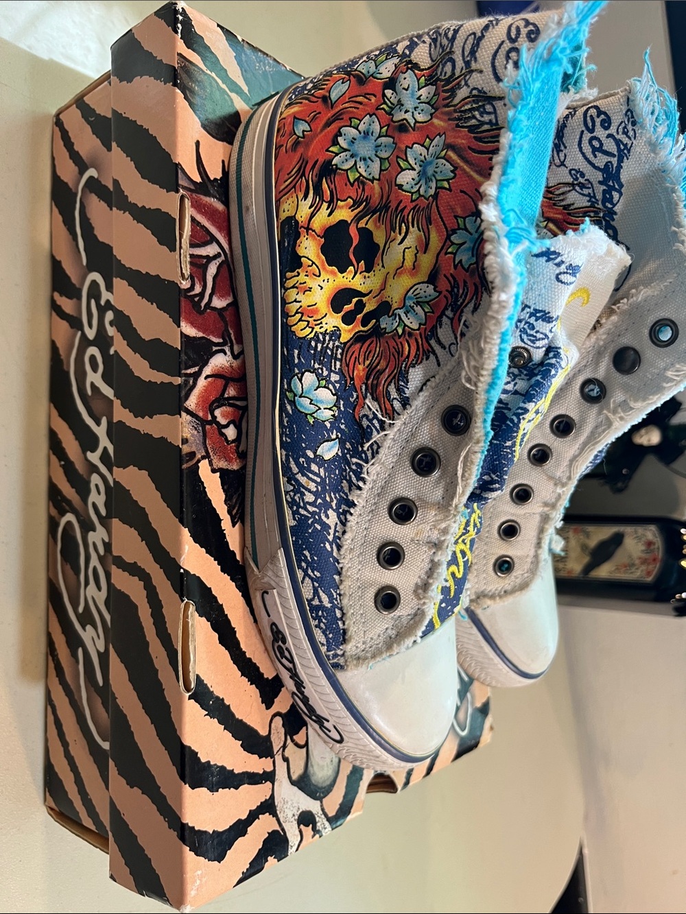 Ed Hardy Multicolor High-Top Sneakers with Floral Skull Artwork